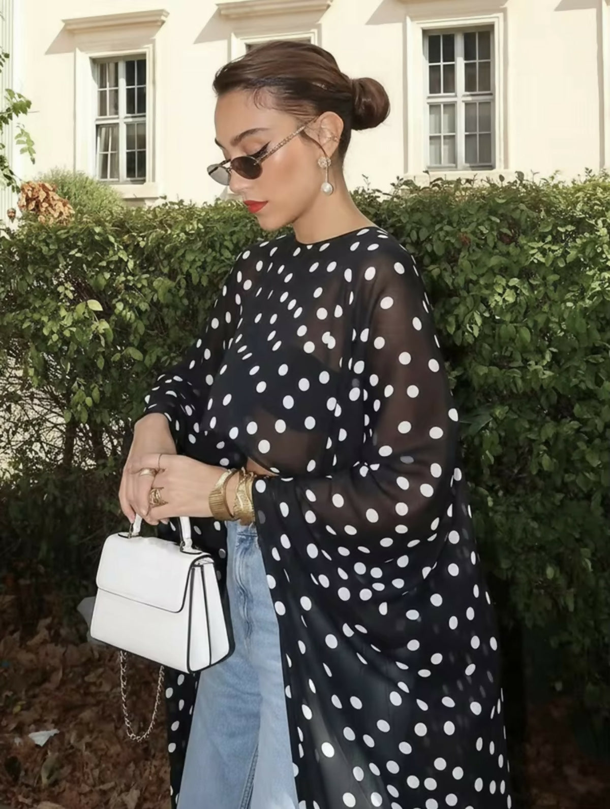 (NEW) Shein Asymmetric Hem Polka Dot Top