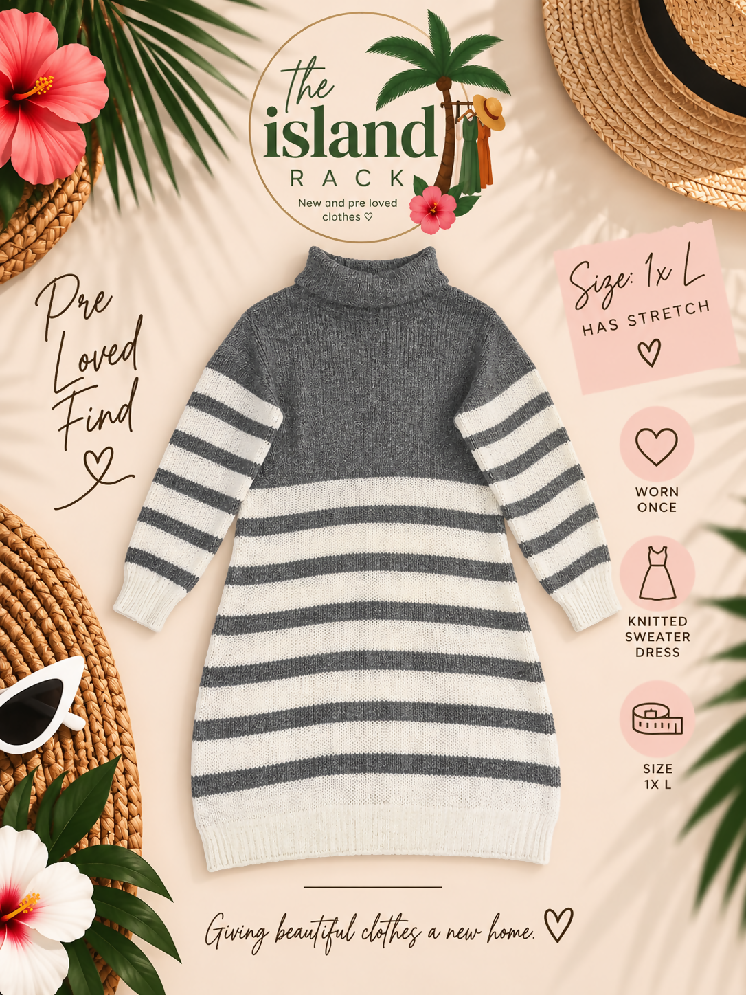 SHEIN Essnce Plus Striped Drop Shoulder Sweater Dress