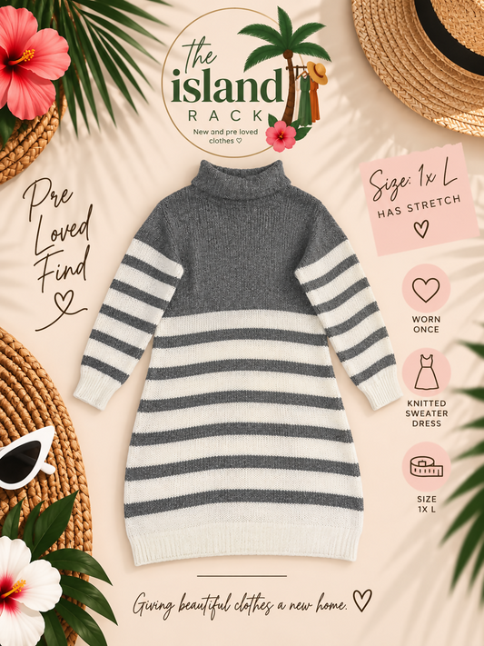 SHEIN Essnce Plus Striped Drop Shoulder Sweater Dress