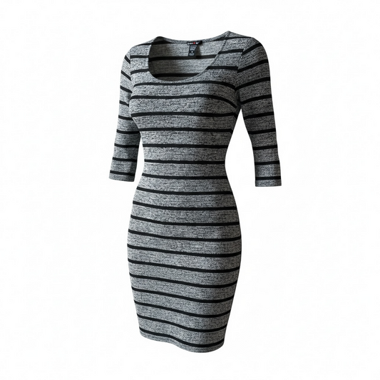 Black & Grey Striped Fitted Dress