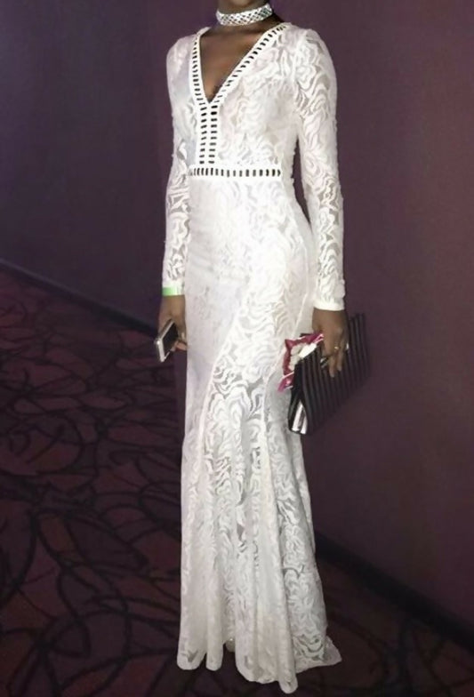 White Lace Evening Dress