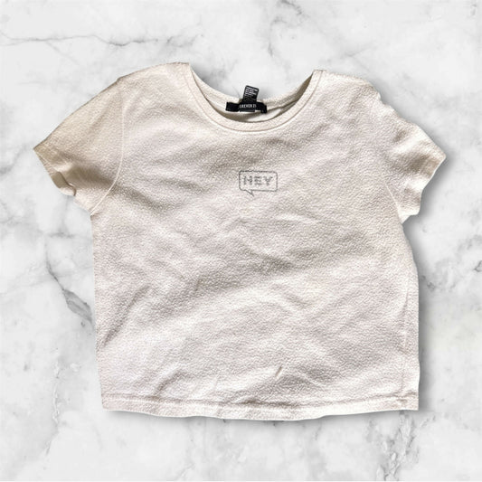 Forever 21 Cream Textured “HEY” Top