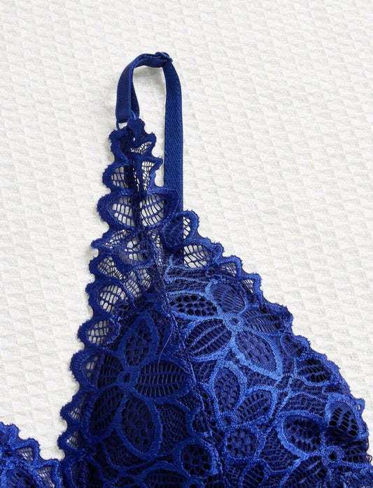 3 Pc Floral Lace Lingerie Set