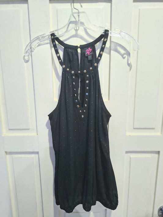 2B Bebe Women's Black Polyester Halter Neck Polka-Dots Sleeveless Blouse