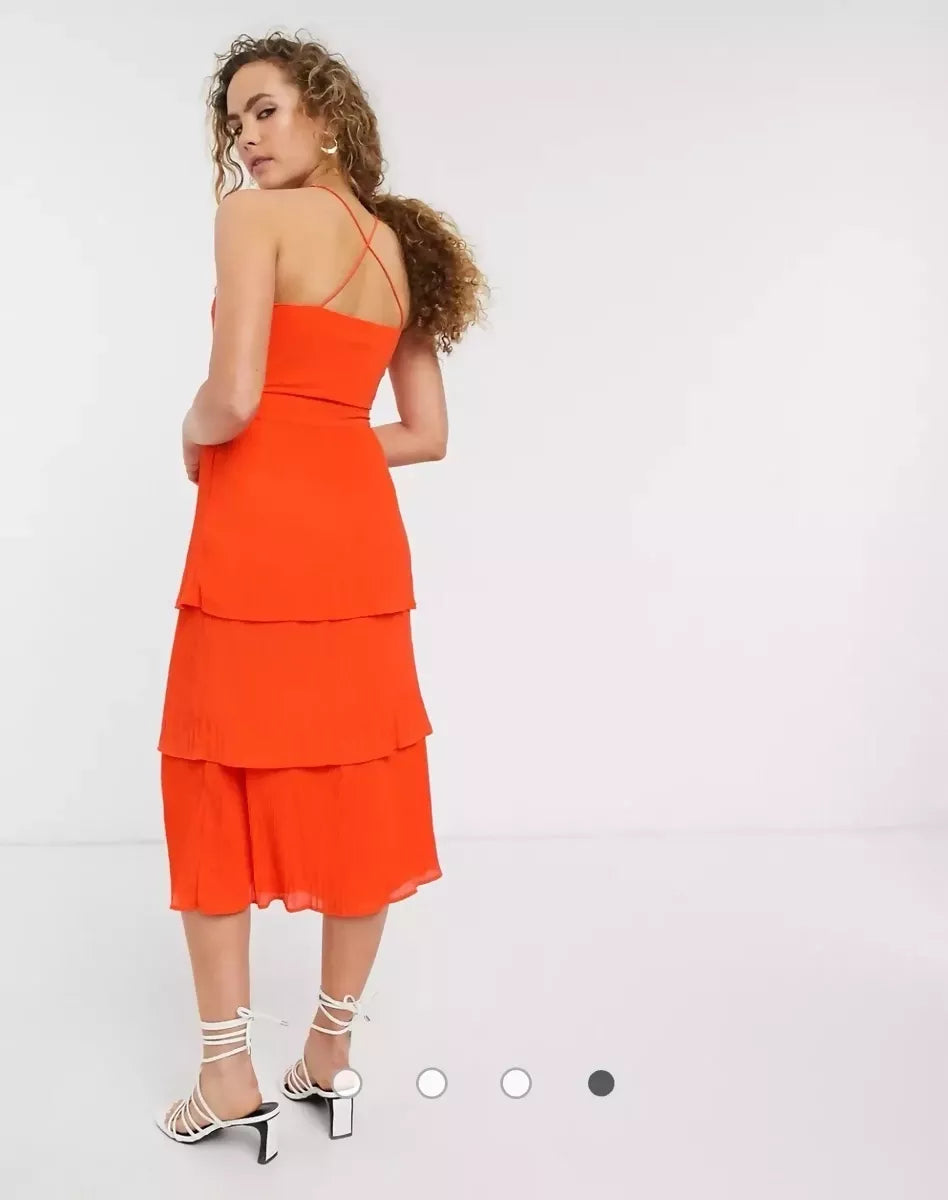 Warehouse 3-Layered X-Pattern Pleated Dress