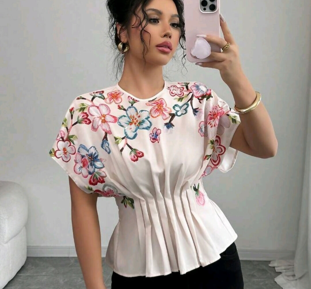 Floral round neck cinched