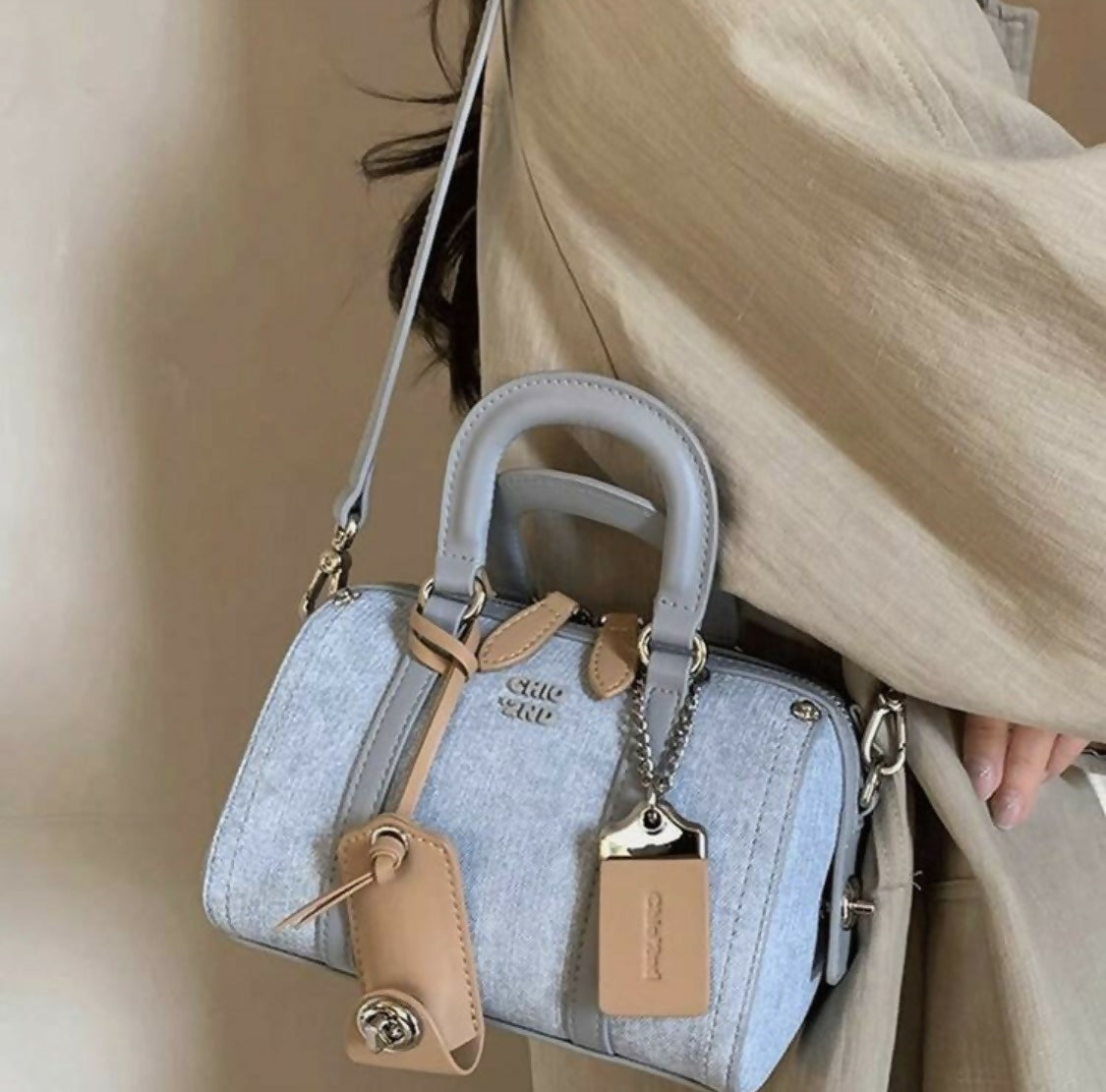 Denim pillow shaped bag