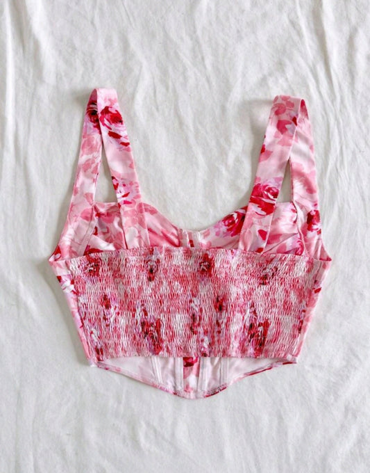 Floral Print Cropped Hem Shirred Tank Top,