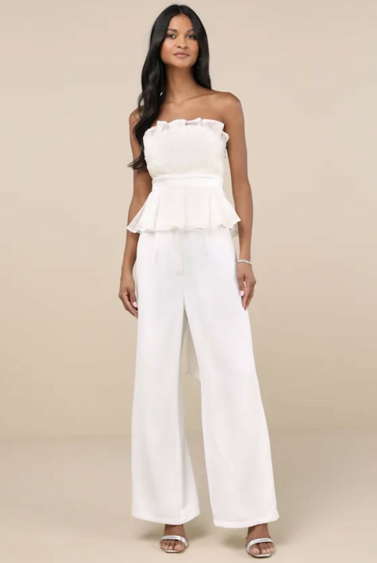 LULUS VOGUISH PASSION IVORY PLEATED RHINESTONE STRAPLESS TOP