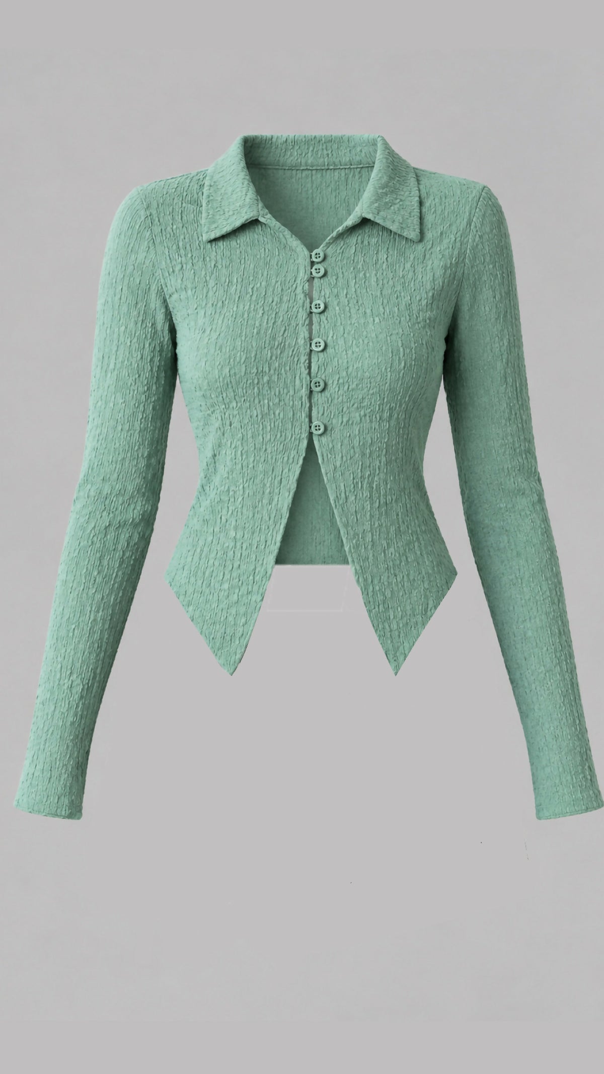 Women’s textured button front top with split hem