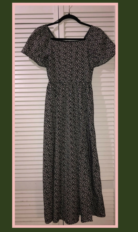 Black and white midi floral dress