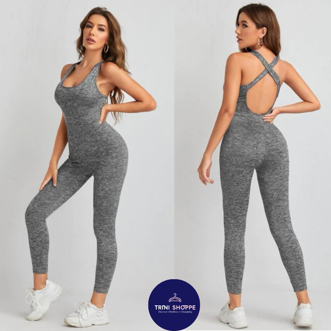 BACKLESS GREY SPORT JUMPSUIT