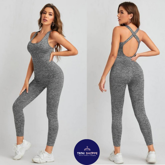 BACKLESS GREY SPORT JUMPSUIT