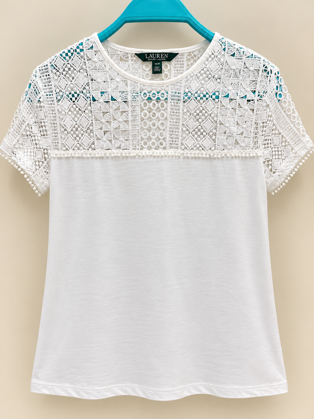 Lauren Ralph Lauren White Lace & Crochet Top – XS