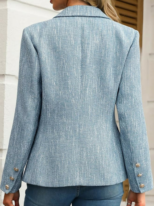ELLEVEN Tweed Blazers for Women Business Casual Long Sleeve Double Breasted Open Front Jackets, Business Casual Outfits for Women, Work Office Suit Coat with Pockets