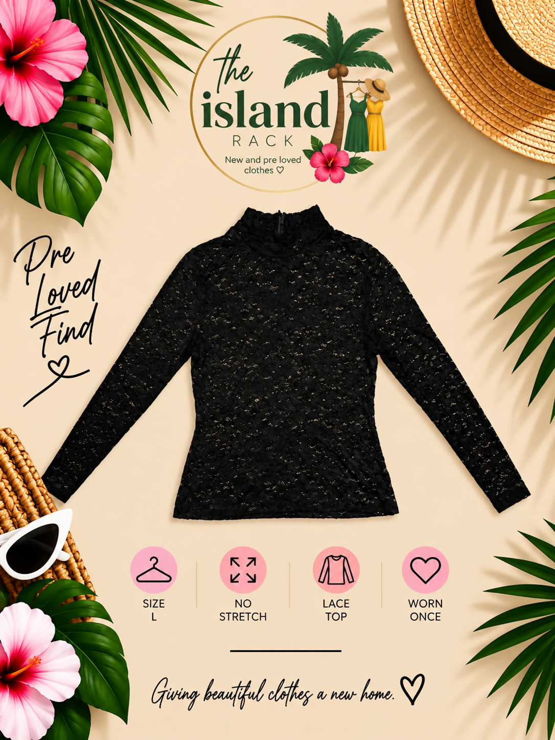 H&M Black Lace Mock Neck Top