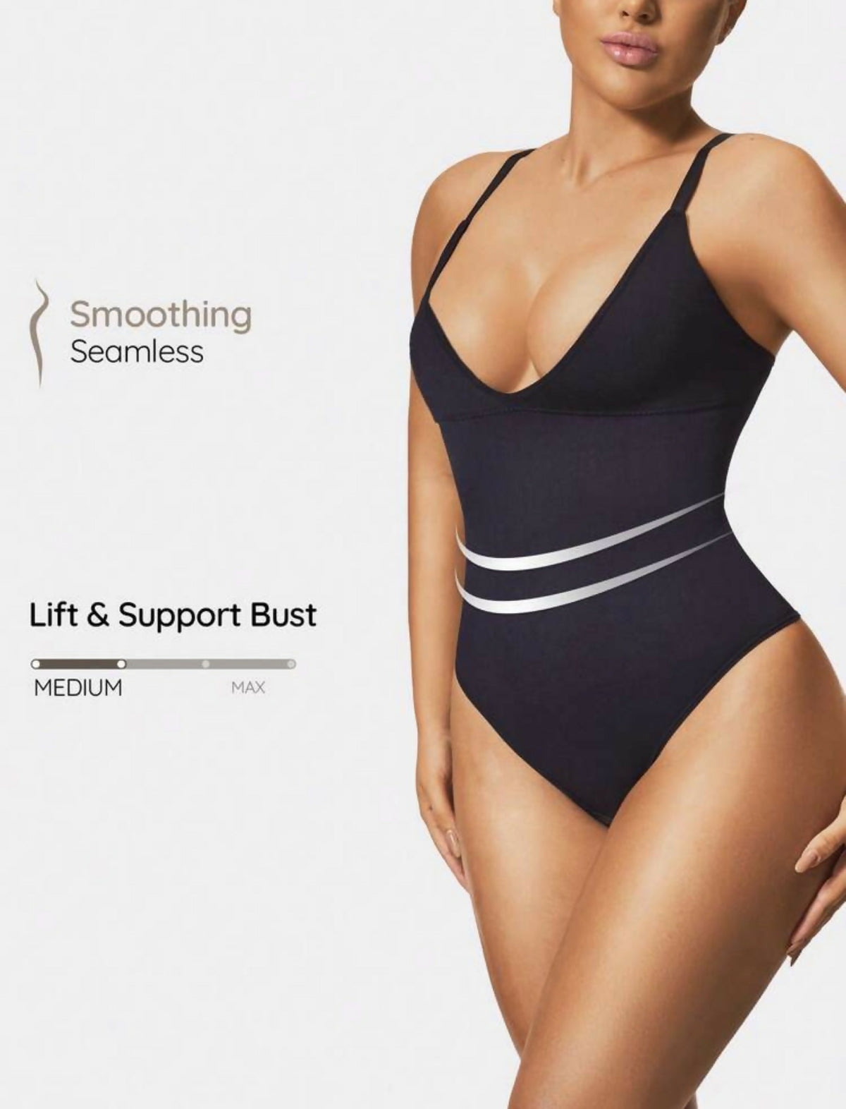 SHAPORA Seamless Plunge Deep V Shapewear Thong Bodysuit