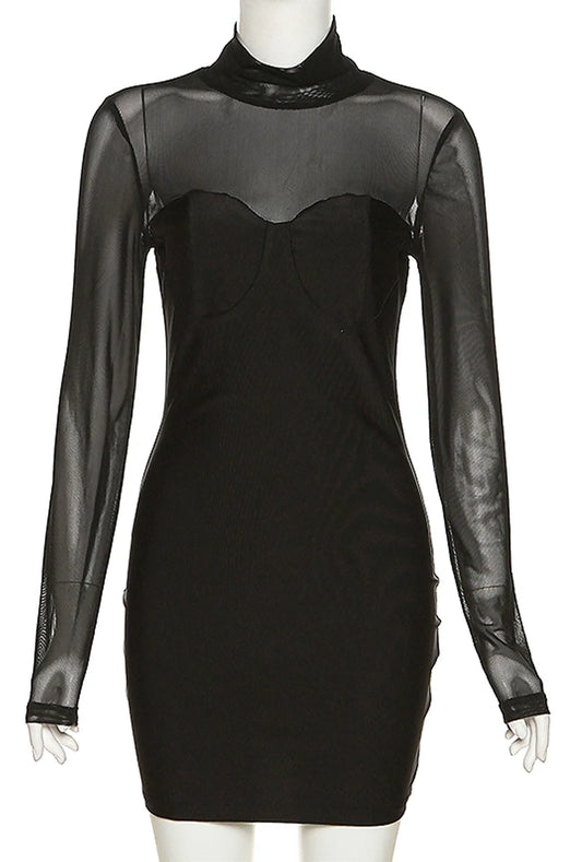 Black Long Sleeve Mini Dress
