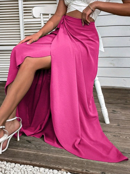 Tie Side Maxi Wrap Skirt