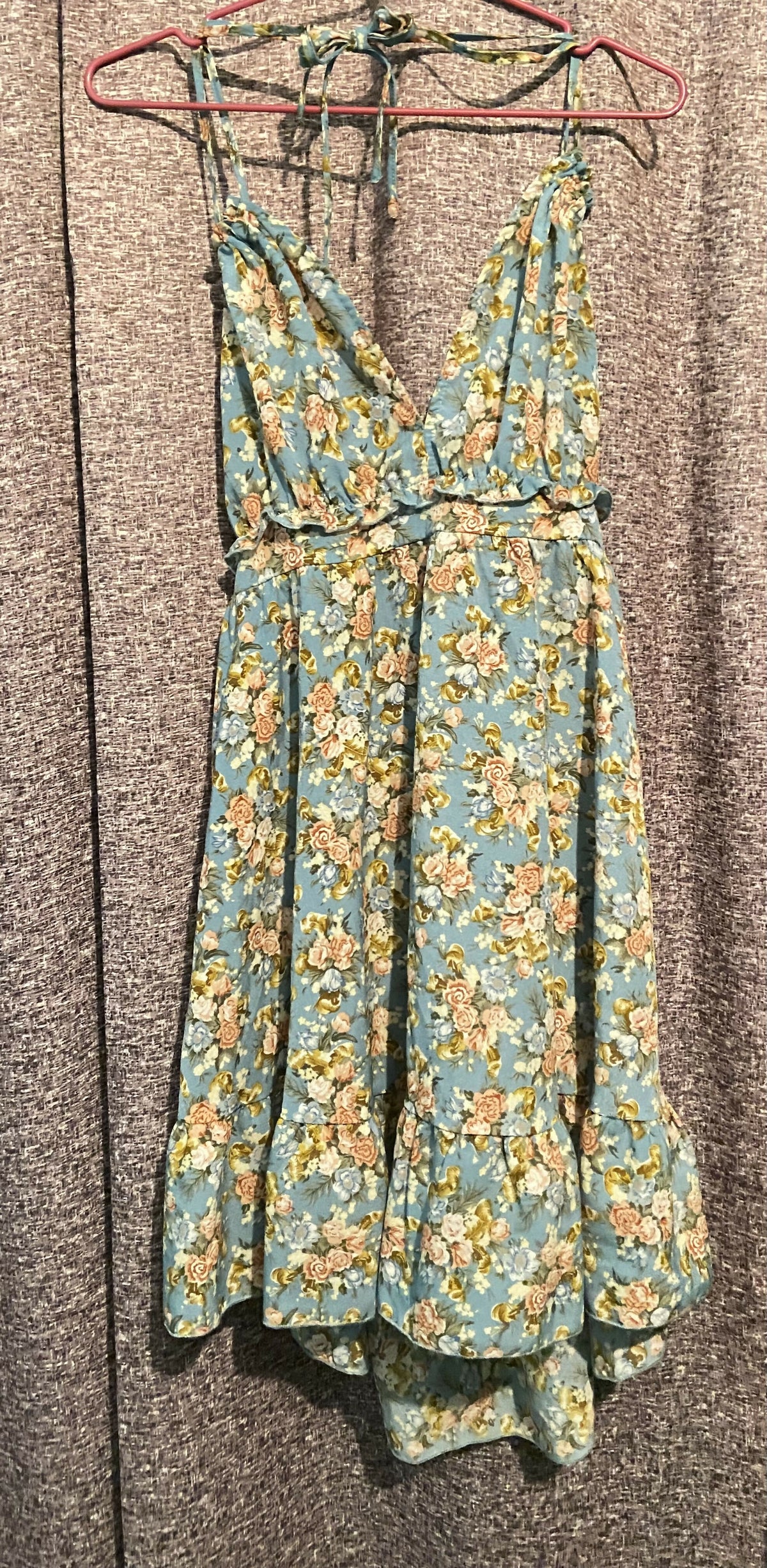 Baby Blue Floral Backless Dress