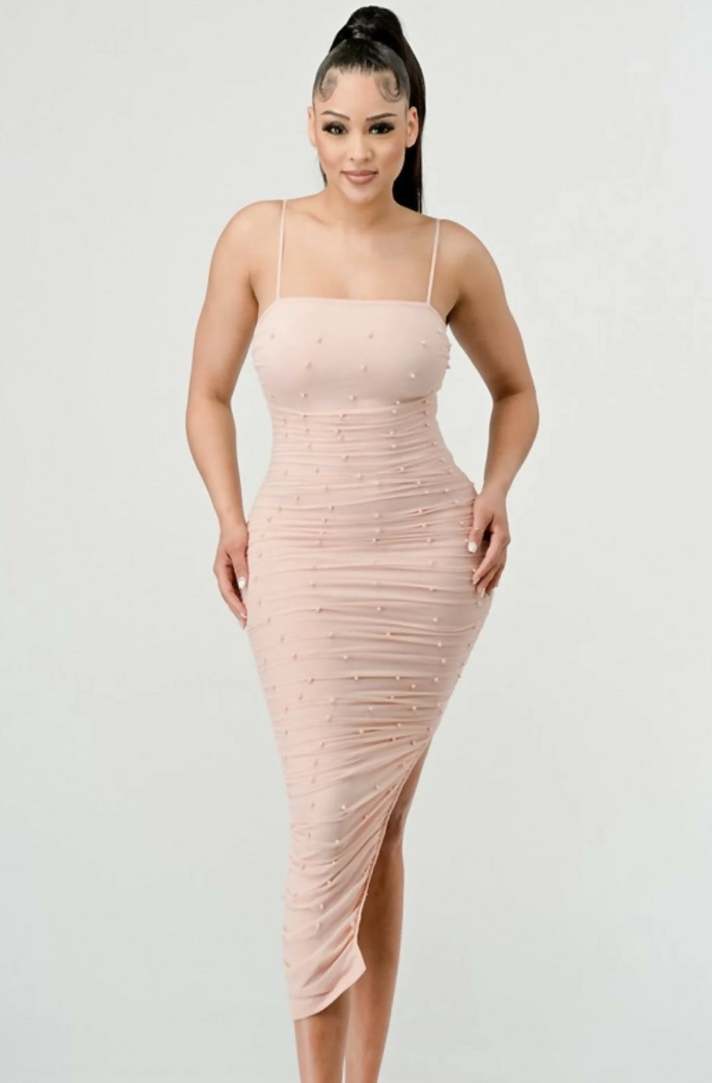 Pink Beaded Bodycon Dress