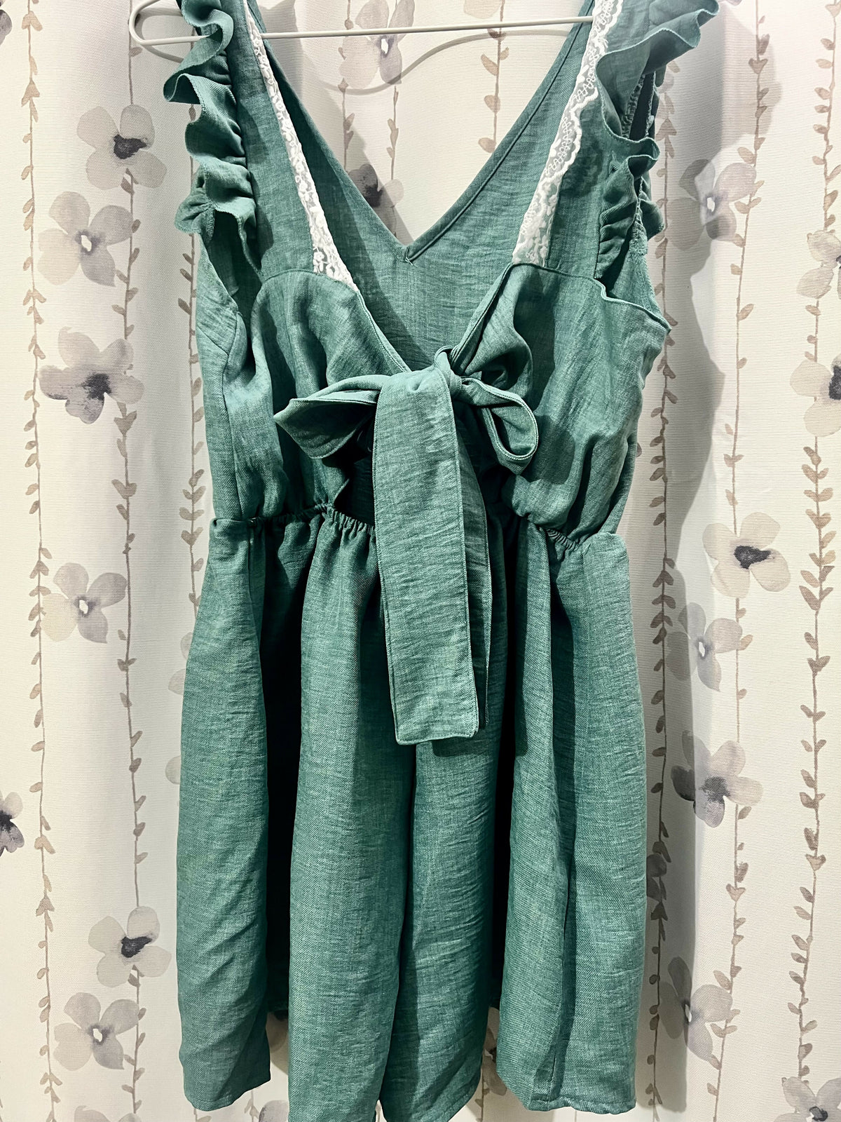 Teal Ruffle-Sleeve Romper