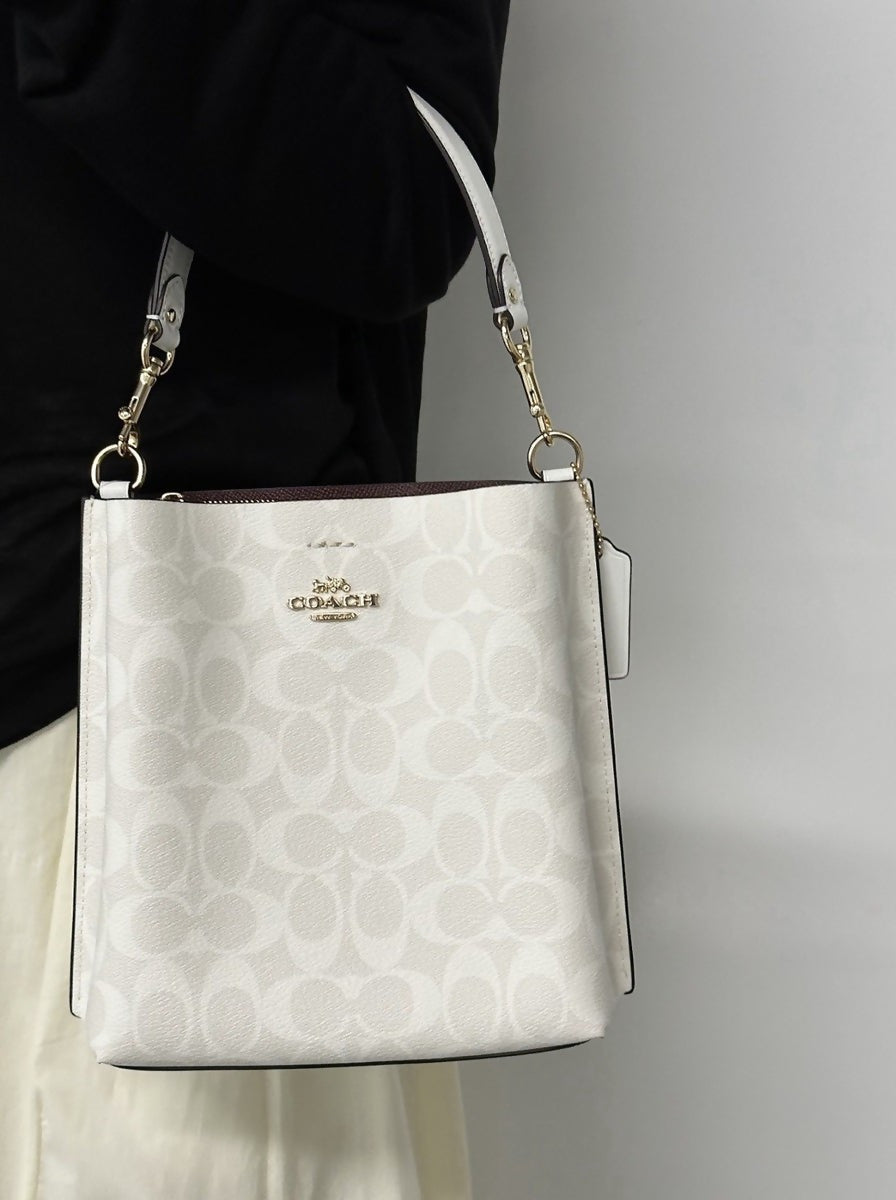Coach Mollie Bucket Bag 22 in Signature Canvas Glacier White