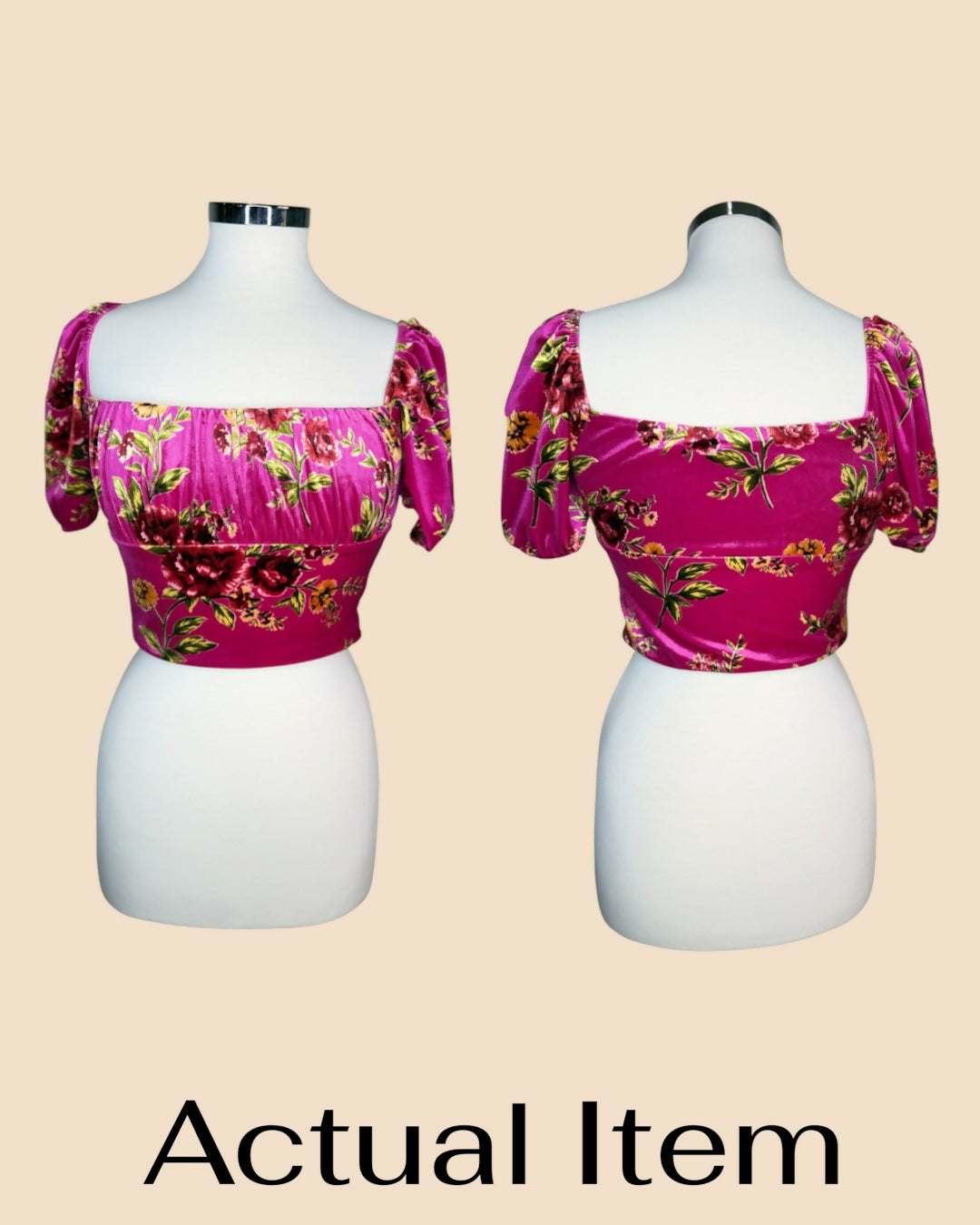 Forever 21 Pink Floral Velvet Milkmaid Crop Top