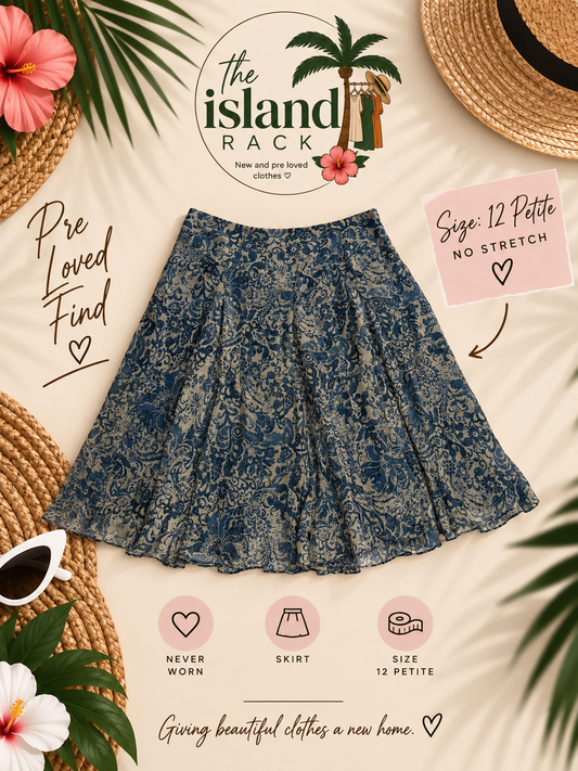 Charter Club Blue Paisley Silk A-Line Skirt