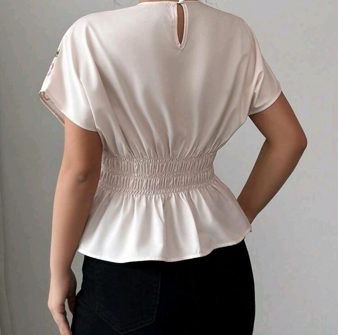 Floral round neck cinched