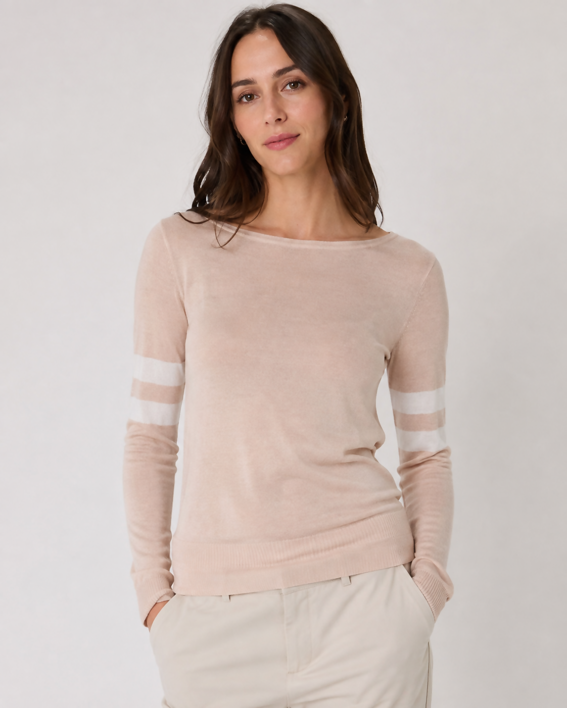 Forever 21 Taupe Varsity Stripe Long Sleeve Top