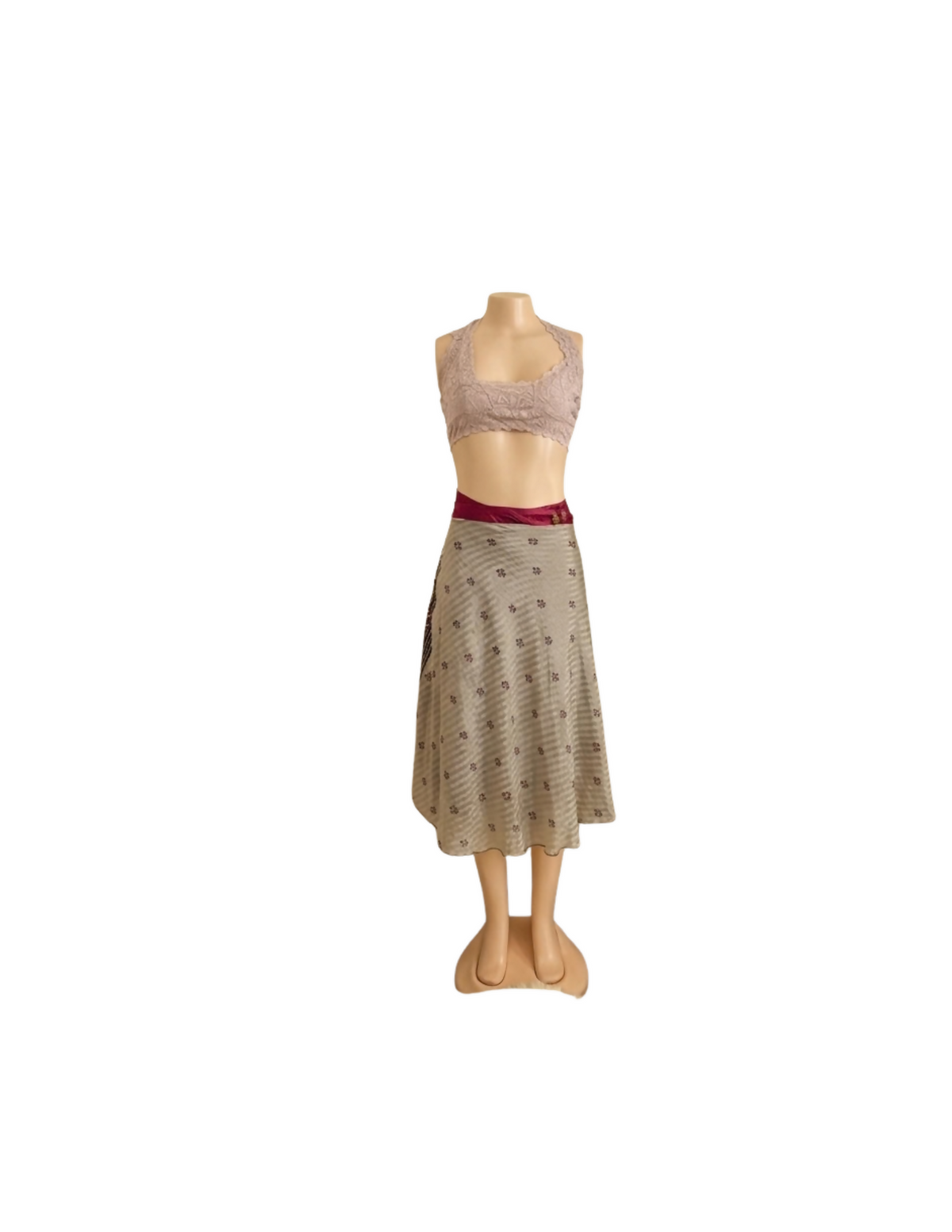 Kariza Silk Blend Multiway Wrap Dress, Burgundy, pink & Cream Sari Print