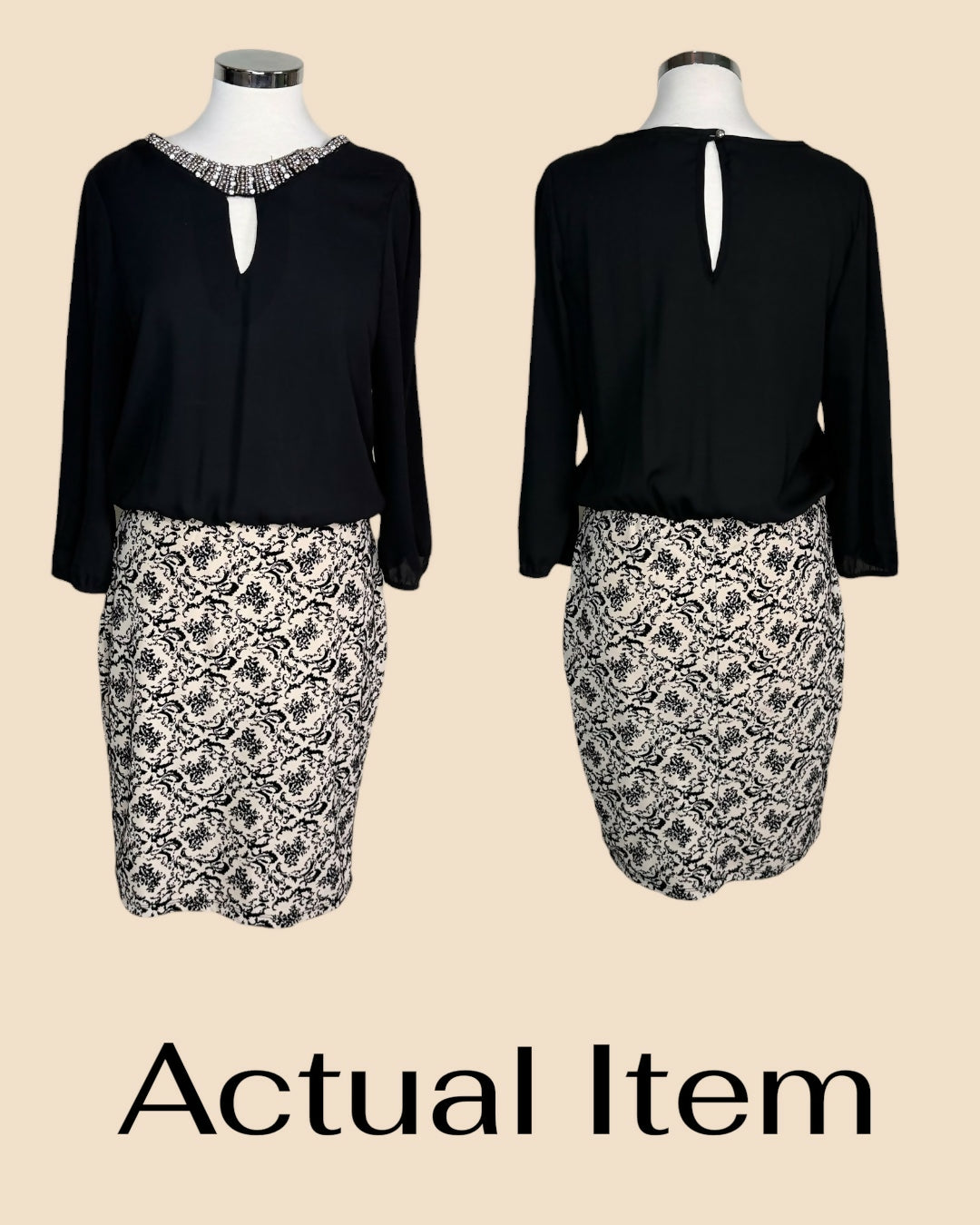 Black & Cream Embellished Midi Dress