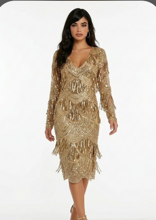 Lulu's Gold Sequin Midi Dress