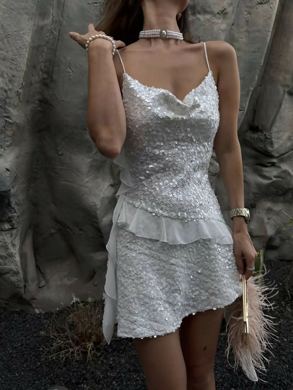 (NEW) Zara Sequinned Ruffle Mini Dress
