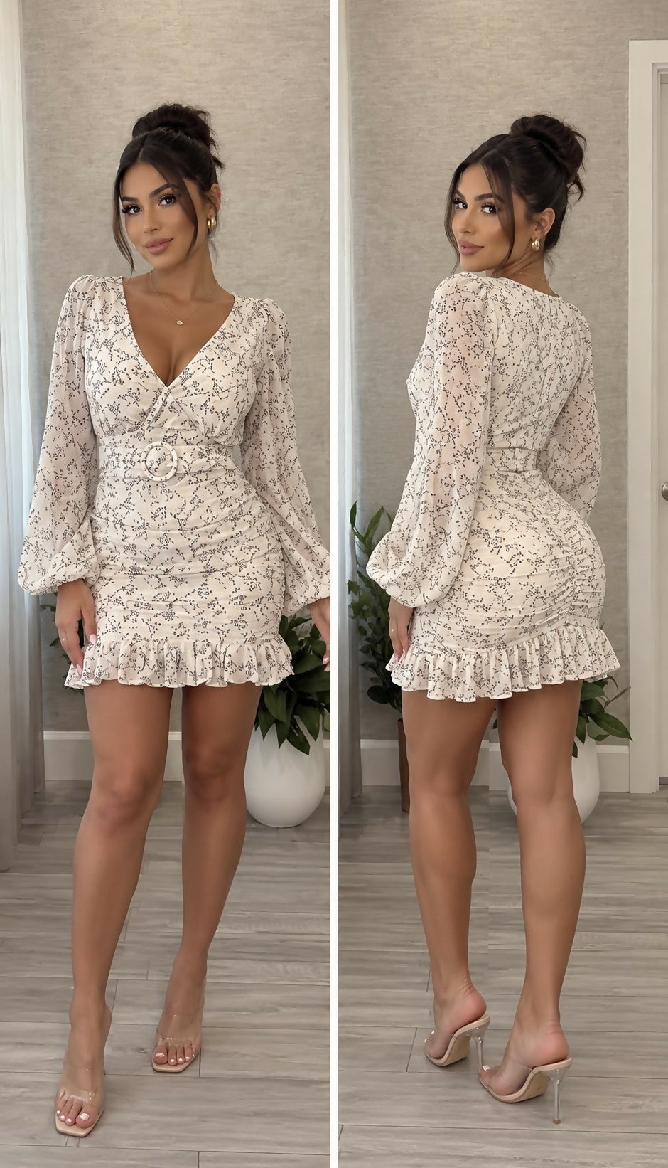 Ivory Floral Belted Mini Dress
