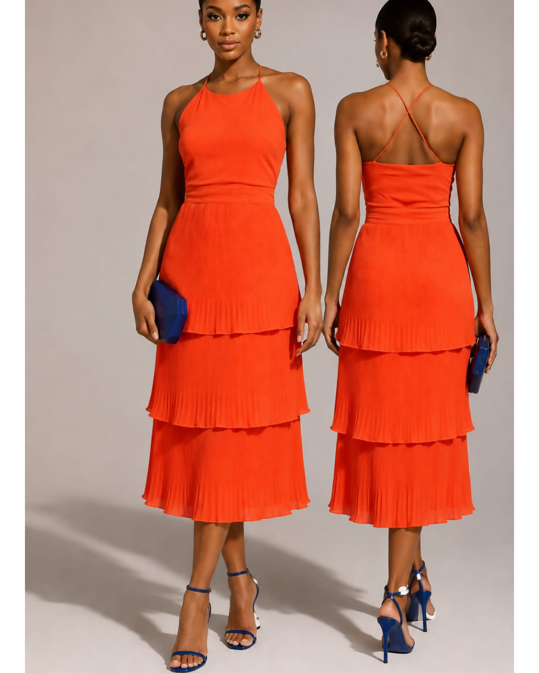Warehouse 3-Layered X-Pattern Pleated Dress