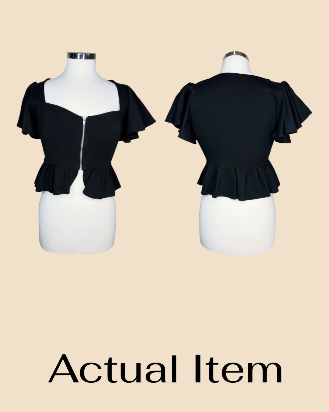 Black Ruffle Sleeve Peplum Top