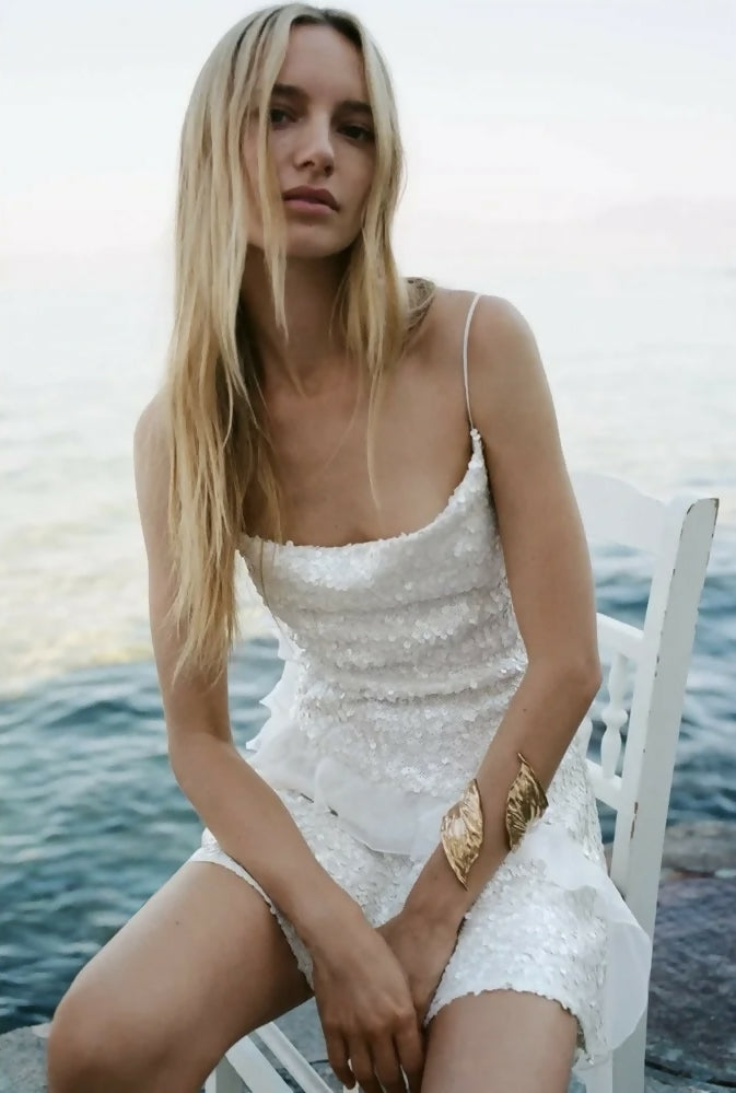 (NEW) Zara Sequinned Ruffle Mini Dress