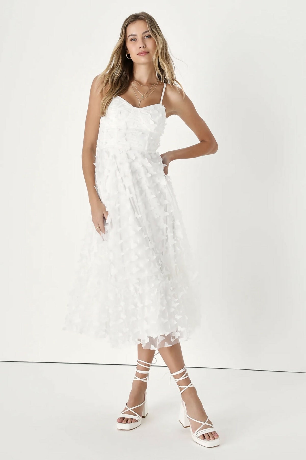 Time to Fly White Butterfly Lace-Up Midi Dress