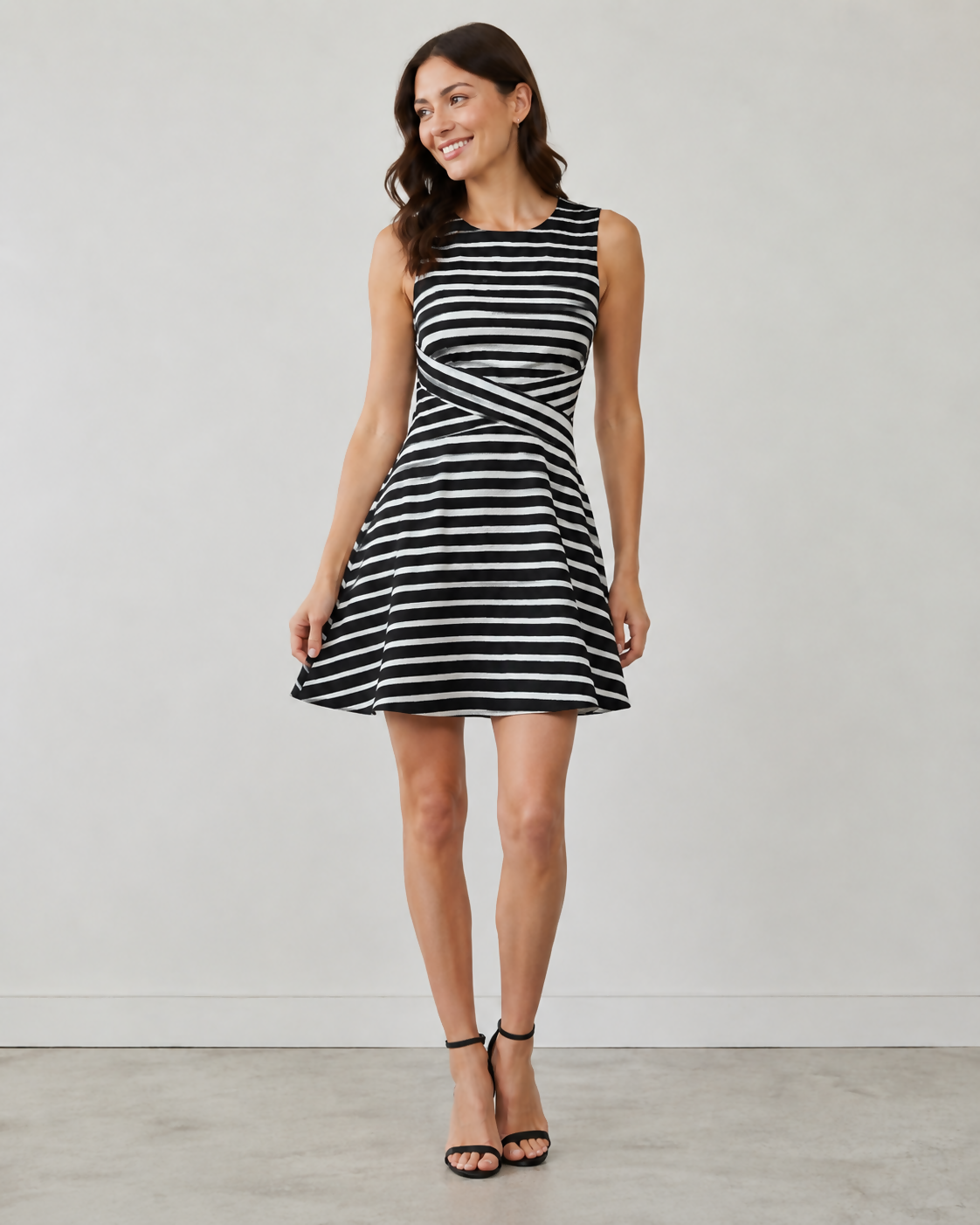 Monteau Girls Black & White Striped Fit & Flare Dress
