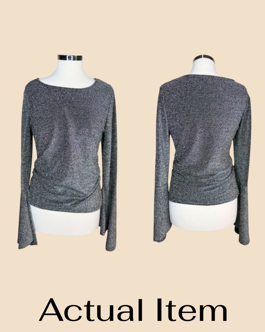 London Rose Black Glitter Bell Sleeve Top