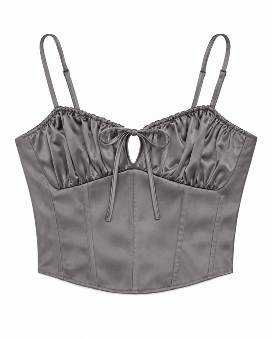 LÁ Hearts Tie Front Satin Corset Top