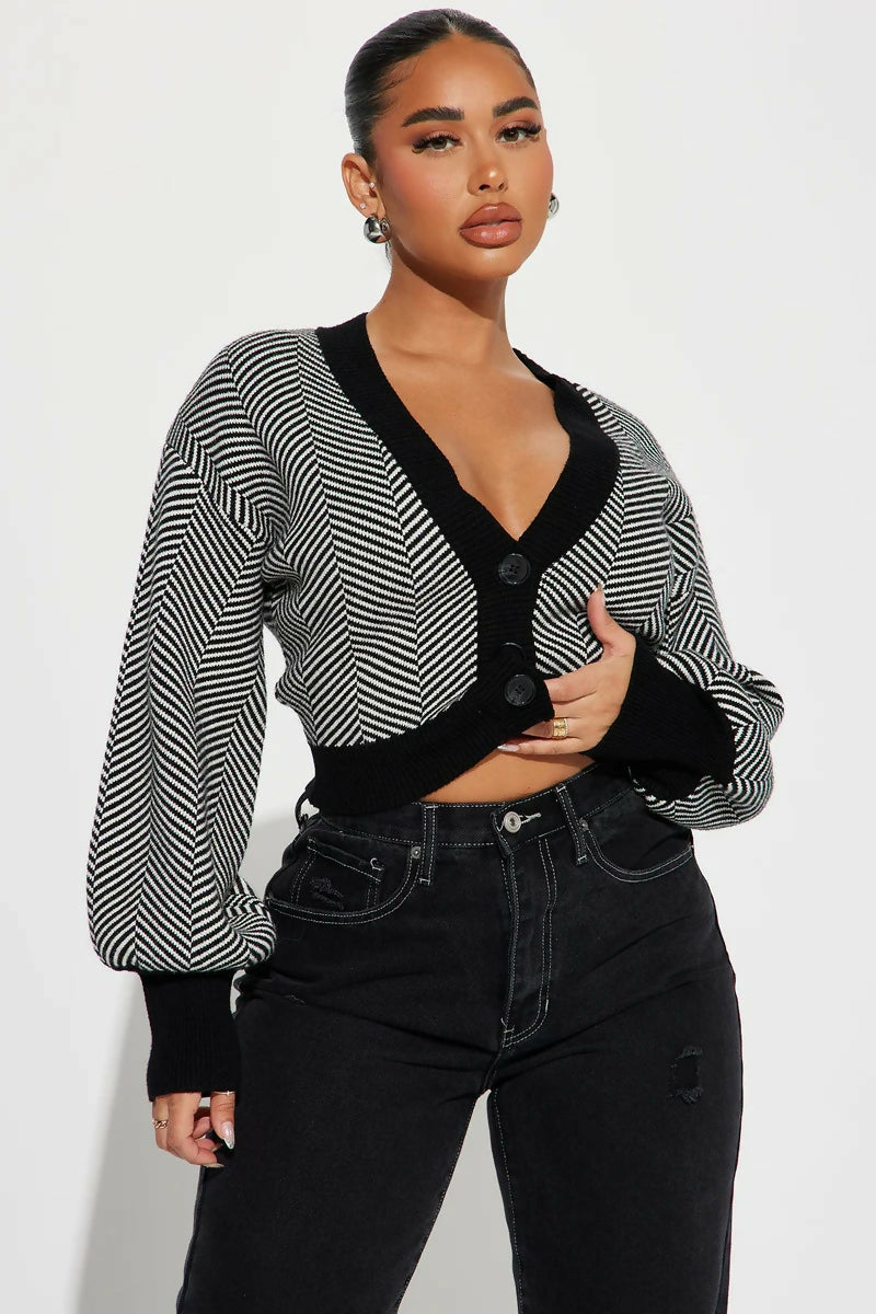 Fashion Nova Chevron Stripe Cropped Cardigan