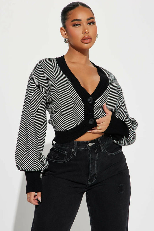 Fashion Nova Chevron Stripe Cropped Cardigan