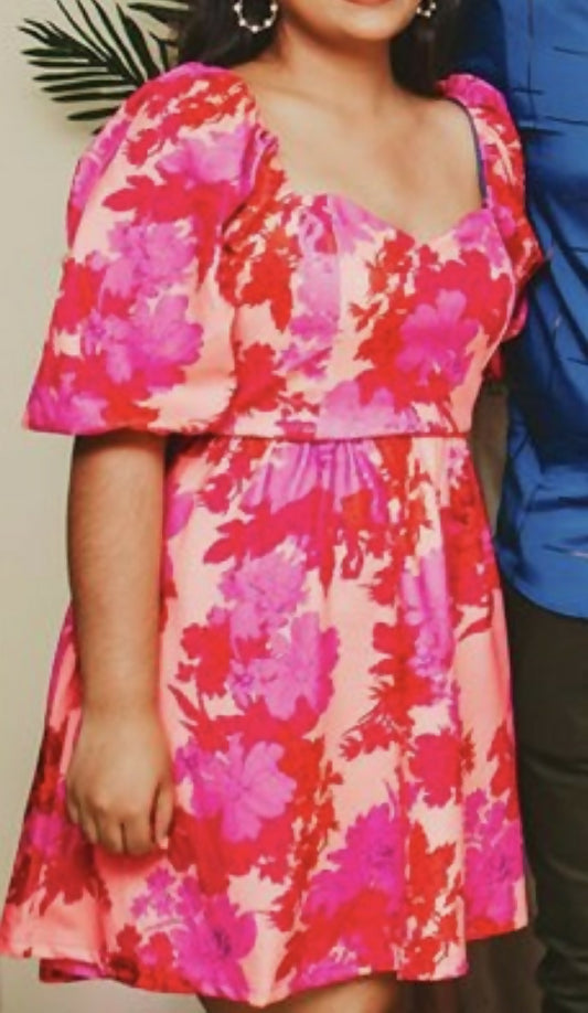 Short Pink Floral Women Dress