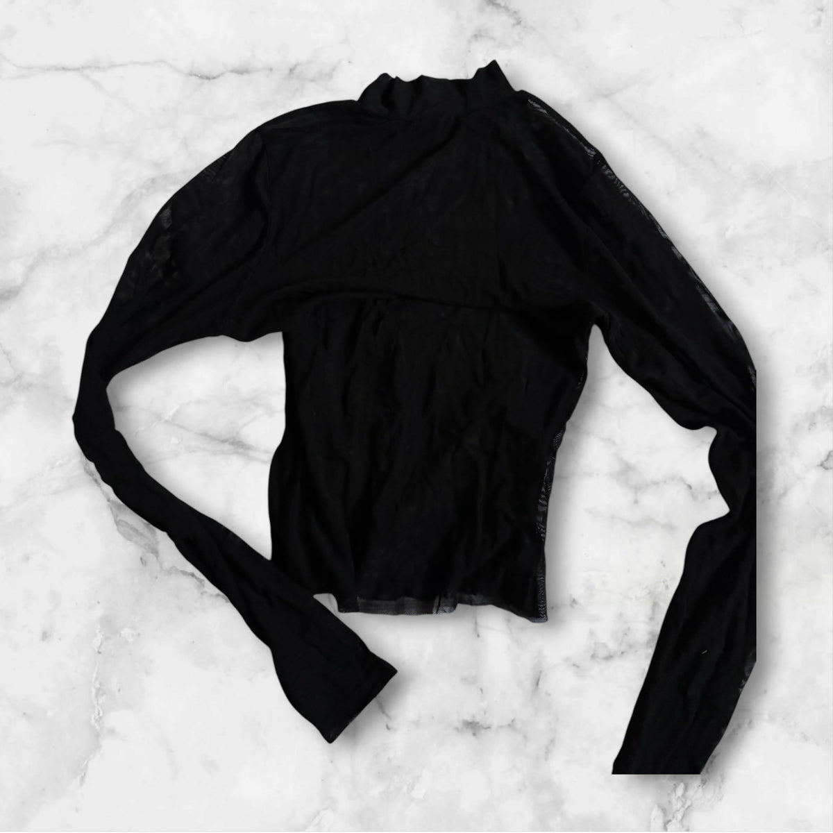 Mock Neck Long Sleeve Sheer Mesh Top