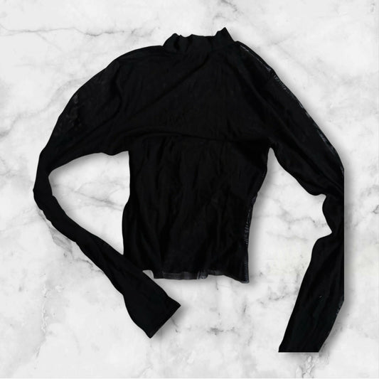 Mock Neck Long Sleeve Sheer Mesh Top
