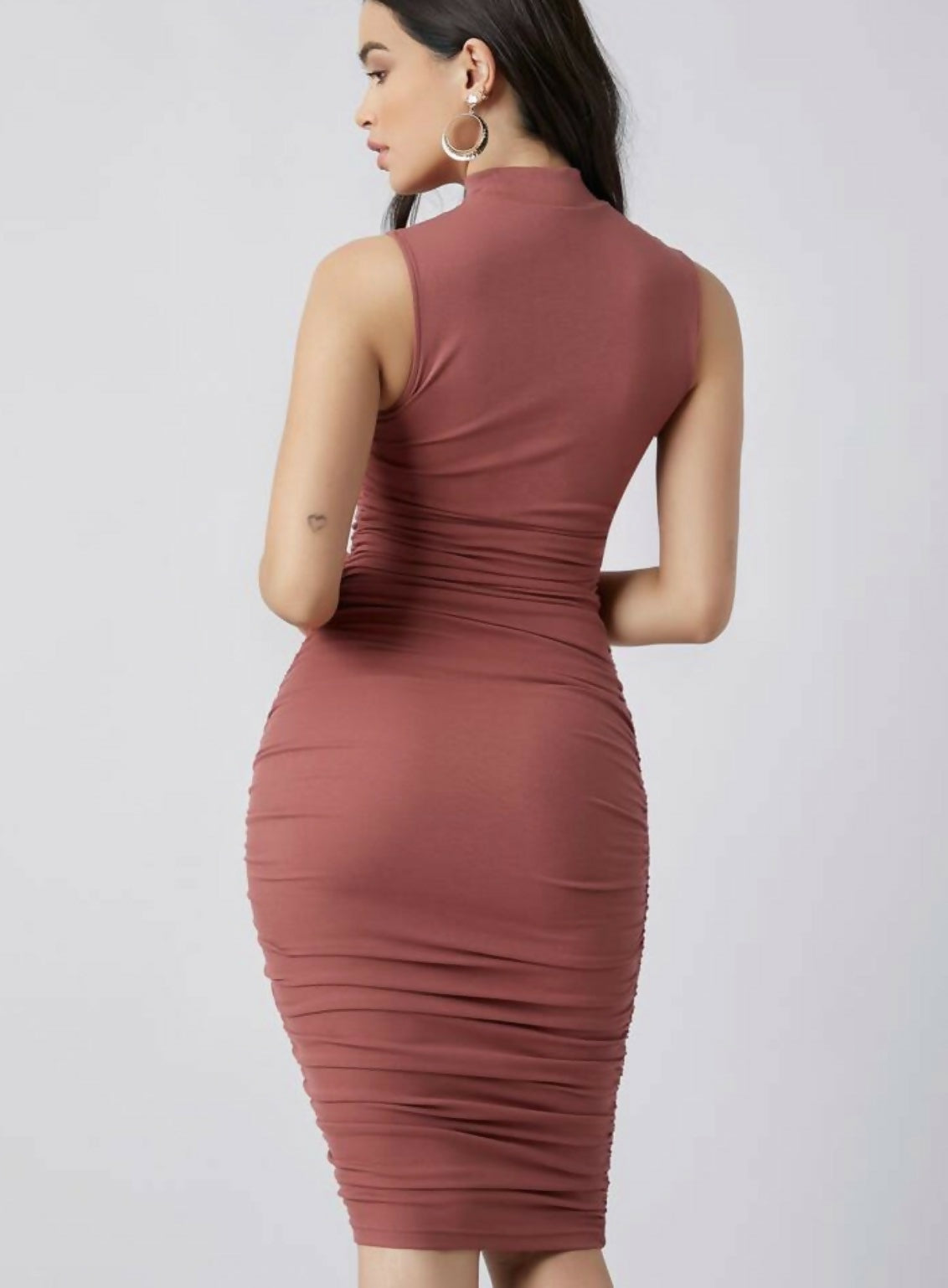 Silquee mock neck ruched solid dress