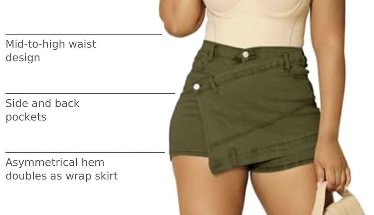 Denim Asymmetrical Skort with pockets